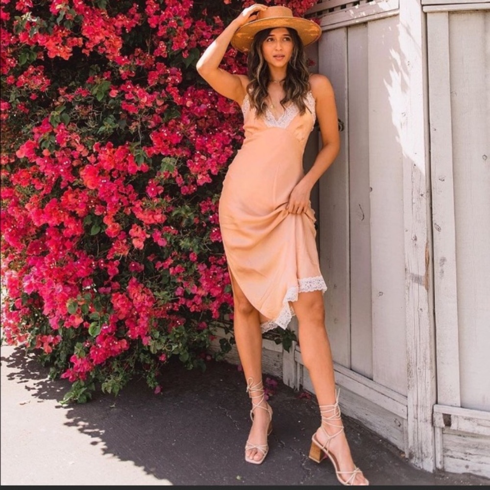 Spell Wild Love Silk Peach Slip Dress medium NWT